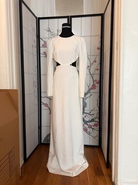 BCBG White Long-Sleeve Cutout Maxi Dress